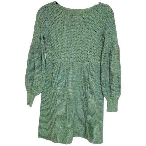 SHEIN Classic Solid Ribbed Knit Lantern Sleeve Sweater Dress In Green Sz Small - Picture 4 of 6